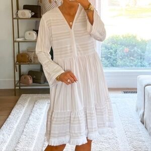 Time and Tru Striped 3/4 Sleeve Fringe Hem Dress Large